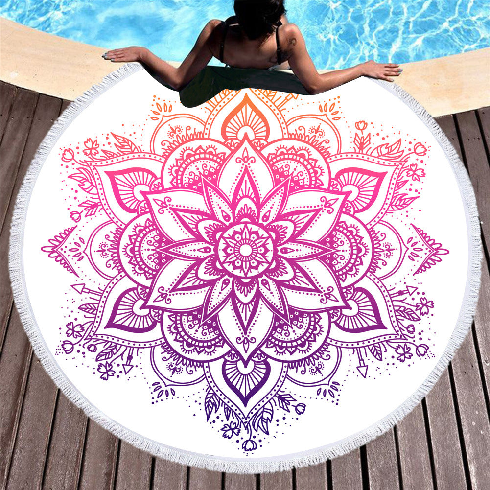 Microfiber round beach towel celebrity style European and American style printed beach towel fringed swimming pool sunscreen shawl