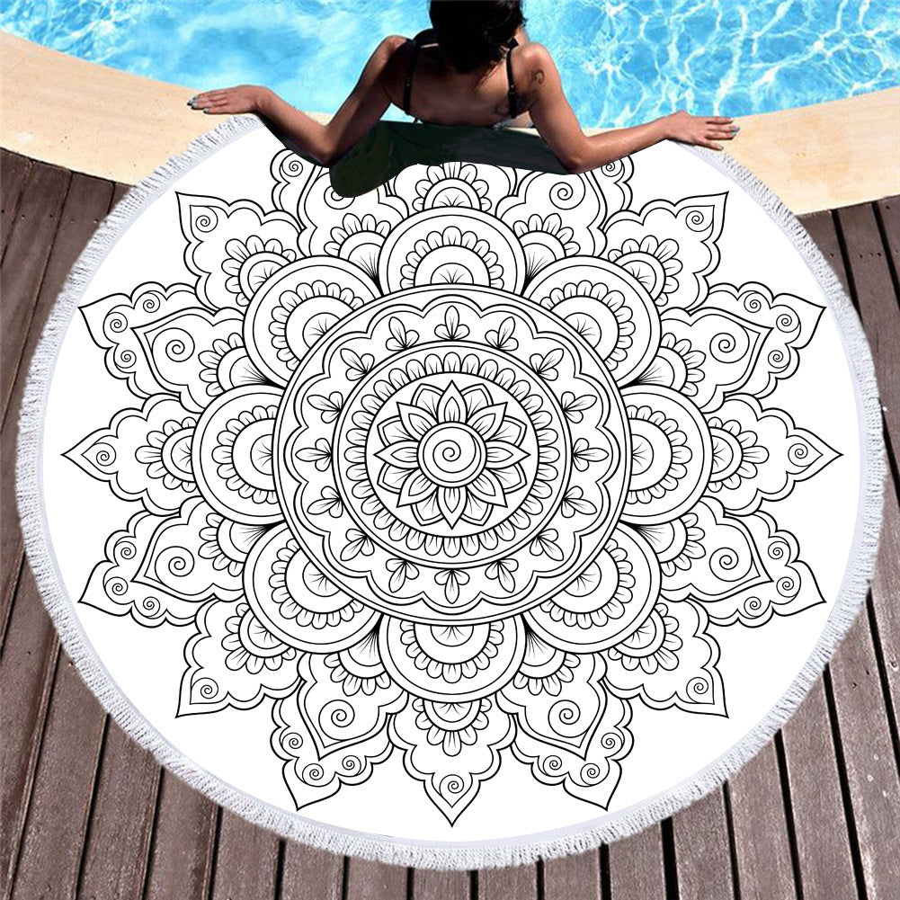 Microfiber round beach towel celebrity style European and American style printed beach towel fringed swimming pool sunscreen shawl