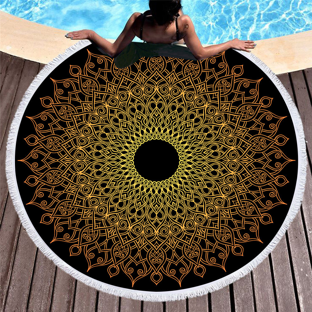 Microfiber round beach towel celebrity style European and American style printed beach towel fringed swimming pool sunscreen shawl