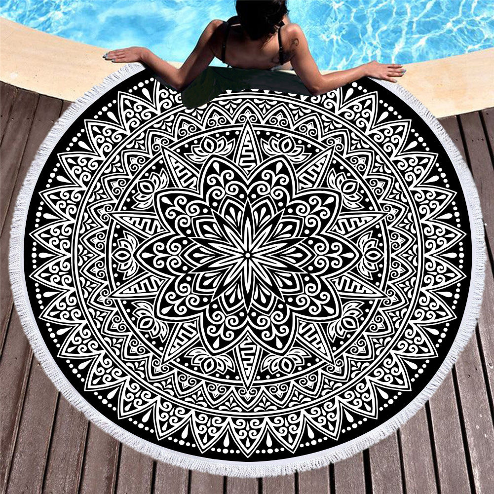 Microfiber round beach towel celebrity style European and American style printed beach towel fringed swimming pool sunscreen shawl