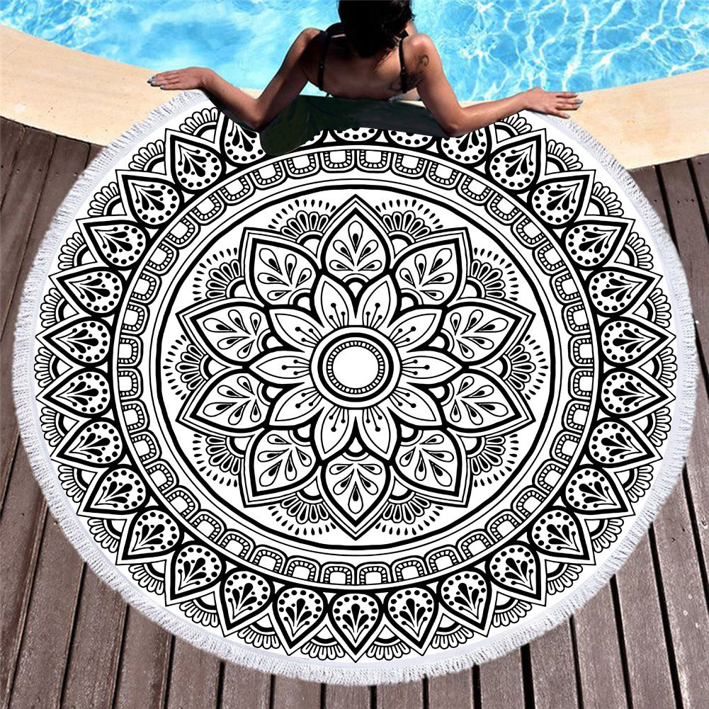 Microfiber round beach towel celebrity style European and American style printed beach towel fringed swimming pool sunscreen shawl