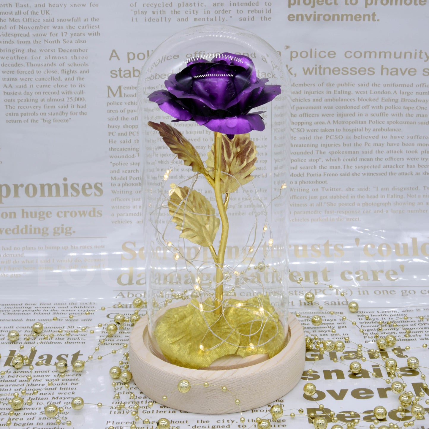 Factory Outlet Gold Foil Rose Rose Light Glass Cover Rose LED Light Christmas Gift Wedding