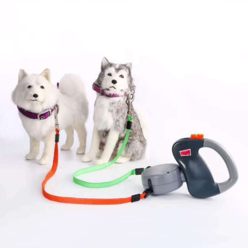 Pet automatic retractable double-headed traction rope, one for two, dog chain, two dog leashes, pet supplies