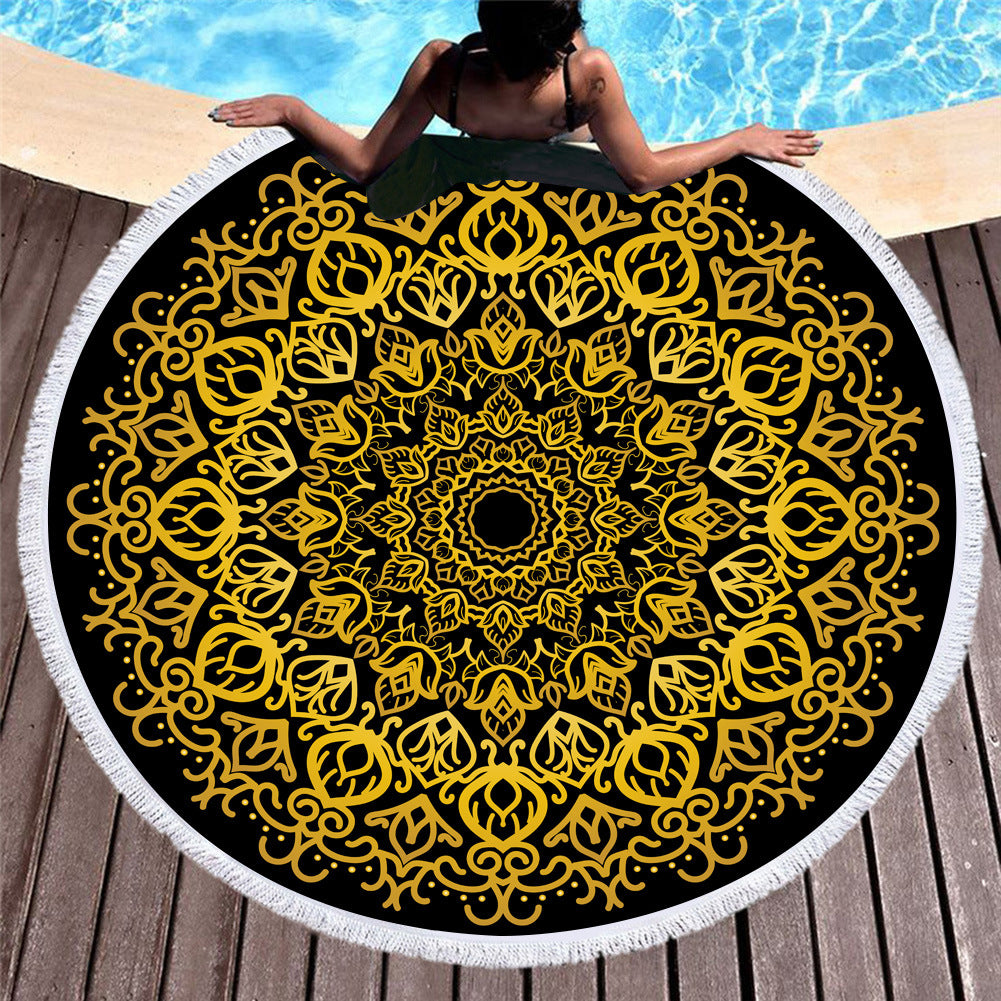 Microfiber round beach towel celebrity style European and American style printed beach towel fringed swimming pool sunscreen shawl