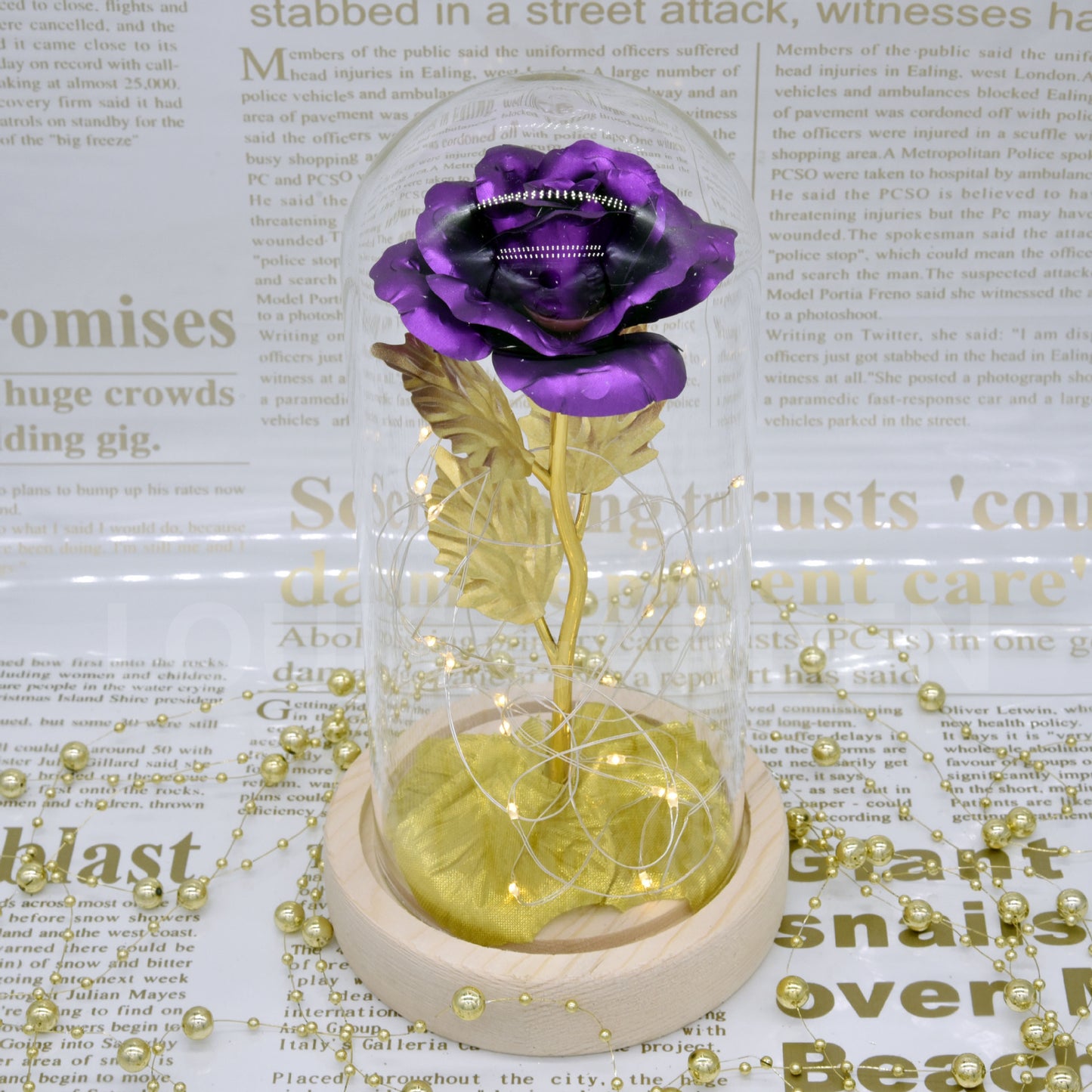 Factory Outlet Gold Foil Rose Rose Light Glass Cover Rose LED Light Christmas Gift Wedding