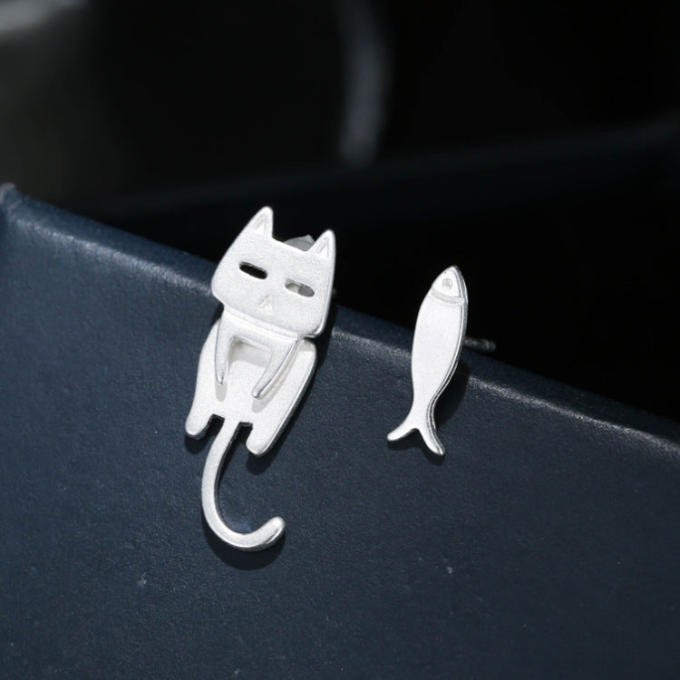 Prevent Allergy 100% 925 Sterling Silver Cat Fish Stud Earrings For Women Gift Hypoallergenic Sterling-silver-jewelry