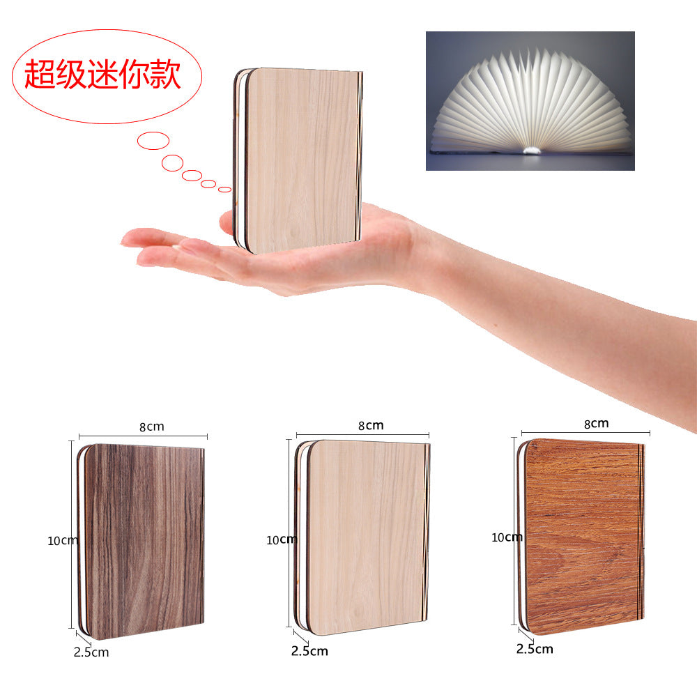 Mini book light creative gift flip folding wooden book light custom USB charging night light LED book light
