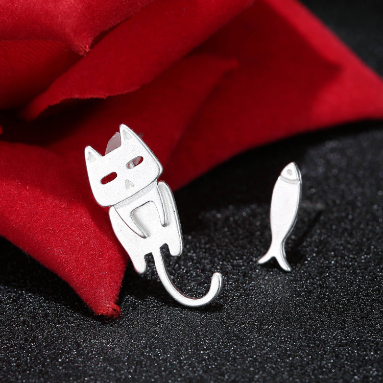 Prevent Allergy 100% 925 Sterling Silver Cat Fish Stud Earrings For Women Gift Hypoallergenic Sterling-silver-jewelry