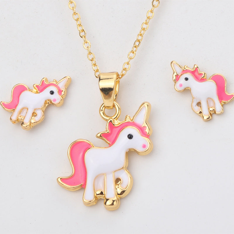 3PCS/Set Unicorn Jewelry Sets Cute Earrings Necklaces for Women Girl Animal Decorations Kits Gifts Wedding Party