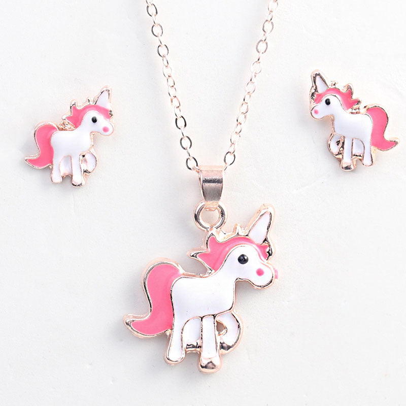 3PCS/Set Unicorn Jewelry Sets Cute Earrings Necklaces for Women Girl Animal Decorations Kits Gifts Wedding Party