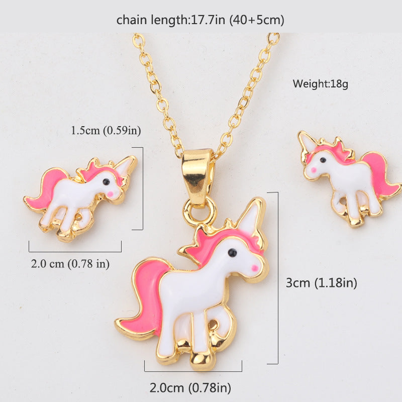 3PCS/Set Unicorn Jewelry Sets Cute Earrings Necklaces for Women Girl Animal Decorations Kits Gifts Wedding Party
