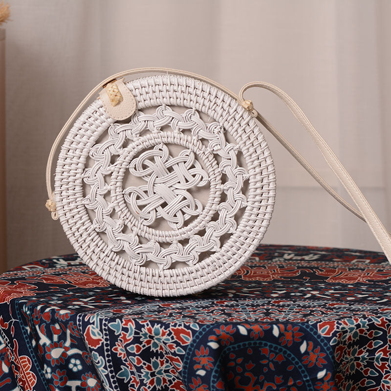 Factory direct supply special sale rattan ins handmade rattan white 20*8PU leather buckle bag