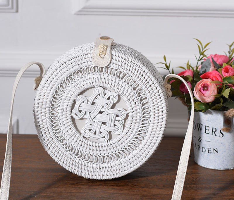 Factory direct supply special sale rattan ins handmade rattan white 20*8PU leather buckle bag