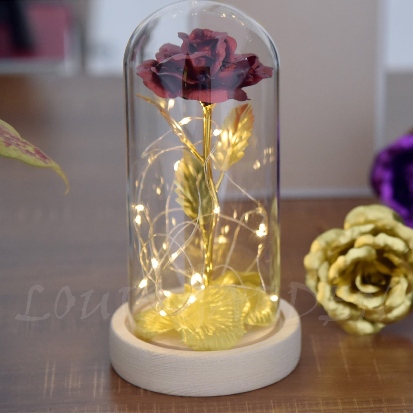 Factory Outlet Gold Foil Rose Rose Light Glass Cover Rose LED Light Christmas Gift Wedding