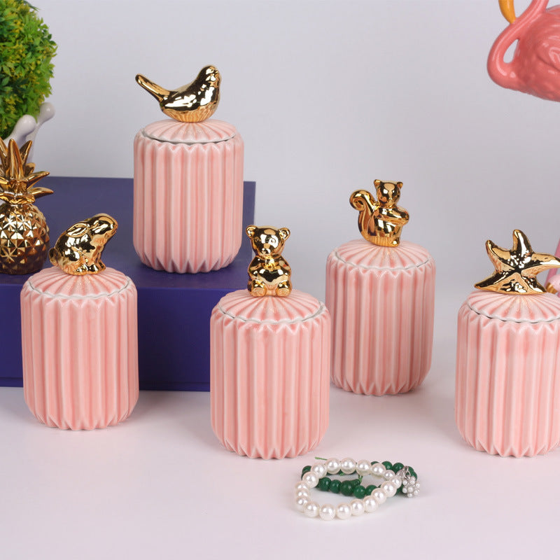 Nordic creative ceramic craftsmanship electroplating home decoration sealed jar wedding gift storage box storage jar with souvenir