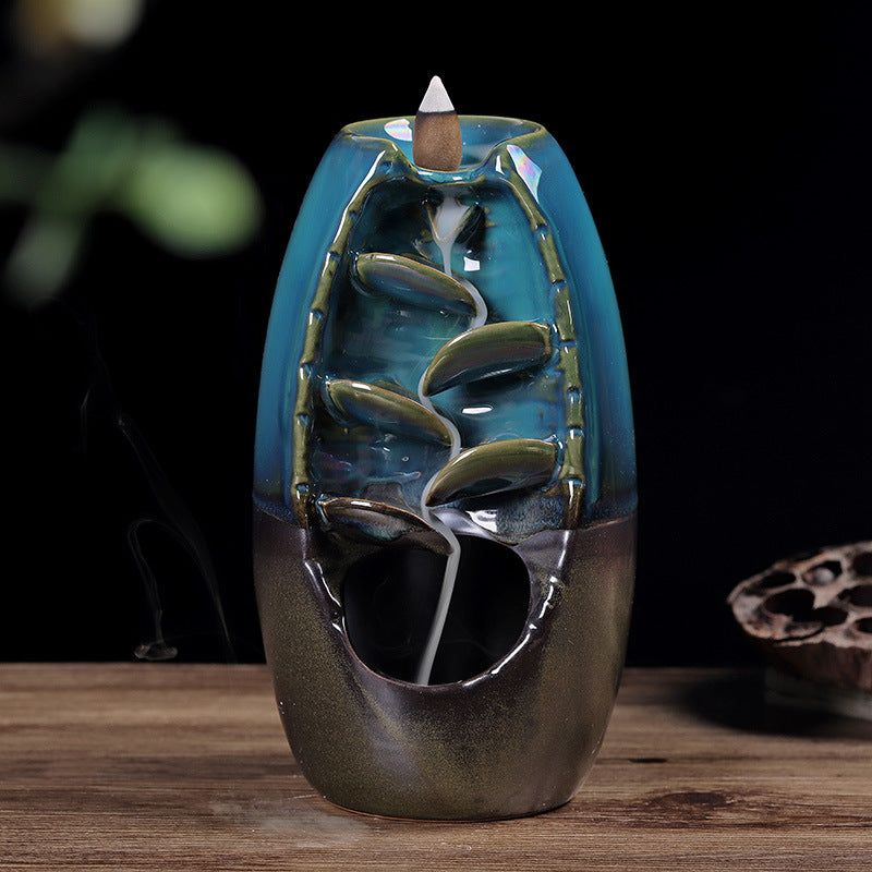 Left and right source blue retro back incense burner new agarwood sandalwood Zen tea ceremony home incense burner creative ornaments