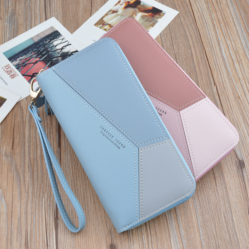 New style ladies clutch purse female long Korean style contrast stitching zipper tassel large capacity wallet mobile phone bag