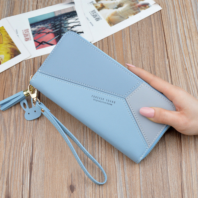 New style ladies clutch purse female long Korean style contrast stitching zipper tassel large capacity wallet mobile phone bag