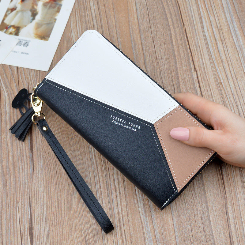 New style ladies clutch purse female long Korean style contrast stitching zipper tassel large capacity wallet mobile phone bag