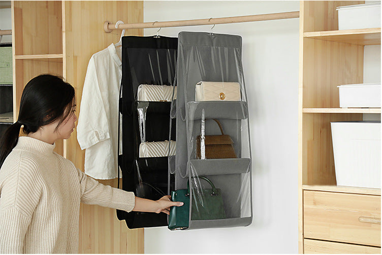 6 Pocket Folding Hanging Large Clear Handbag Purse Storage Holder Anti-dust Organizer Rack Hook Hanger