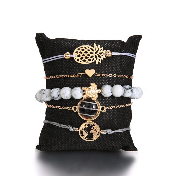Braided bracelets European and American style pineapple love black beads map turtle green beads beaded rhinestone bracelet wholesale