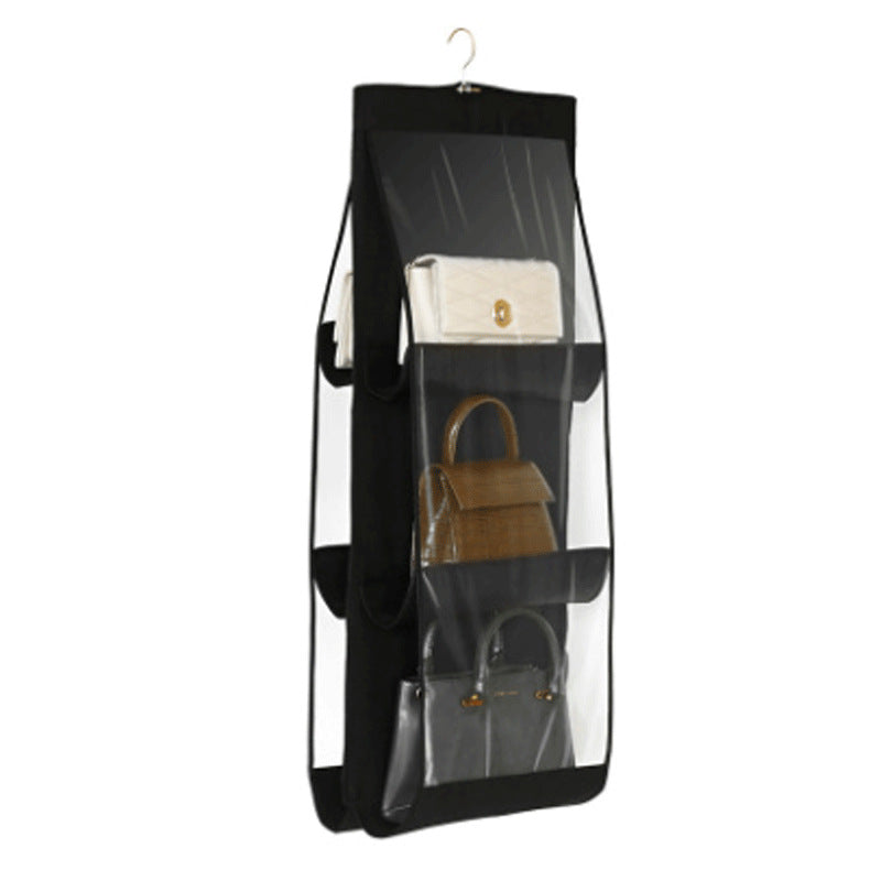 6 Pocket Folding Hanging Large Clear Handbag Purse Storage Holder Anti-dust Organizer Rack Hook Hanger