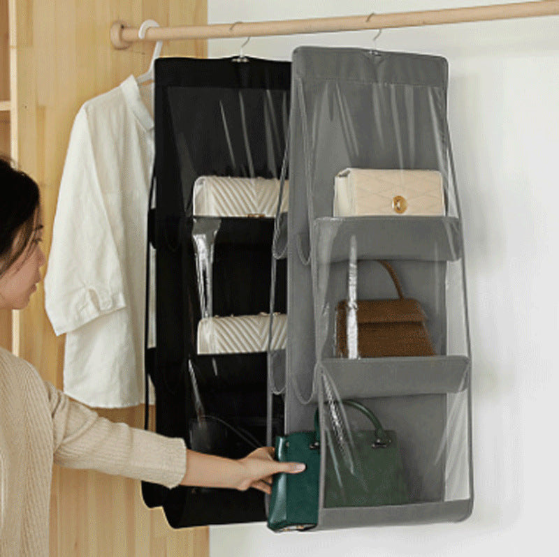 6 Pocket Folding Hanging Large Clear Handbag Purse Storage Holder Anti-dust Organizer Rack Hook Hanger