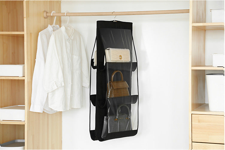 6 Pocket Folding Hanging Large Clear Handbag Purse Storage Holder Anti-dust Organizer Rack Hook Hanger