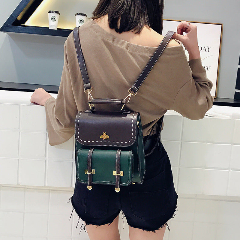 Women's backpack shoulder bag Korean version 2019 new hit color PU mini multi-purpose ladies small backpack fashion wild shoulder bag