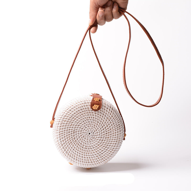 Factory direct supply special sale rattan ins handmade rattan white 20*8PU leather buckle bag