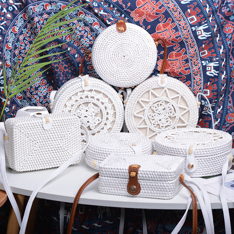 Factory direct supply special sale rattan ins handmade rattan white 20*8PU leather buckle bag