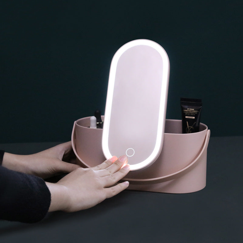 MUID new portable makeup box with lamp led desktop storage makeup mirror one thing dual purpose factory direct sales