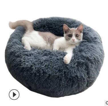 Round Plush Cat Bed House Soft Long Plush Cat Bed Round Pet Dog Bed For Small Dogs Cats Nest Winter Warm Sleeping Bed Puppy Mat
