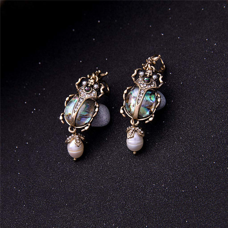 Amazon explosions Europe and America exaggerated shell insects beetle earrings with diamonds pearl earrings