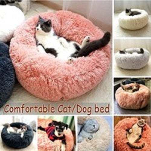 Round Plush Cat Bed House Soft Long Plush Cat Bed Round Pet Dog Bed For Small Dogs Cats Nest Winter Warm Sleeping Bed Puppy Mat