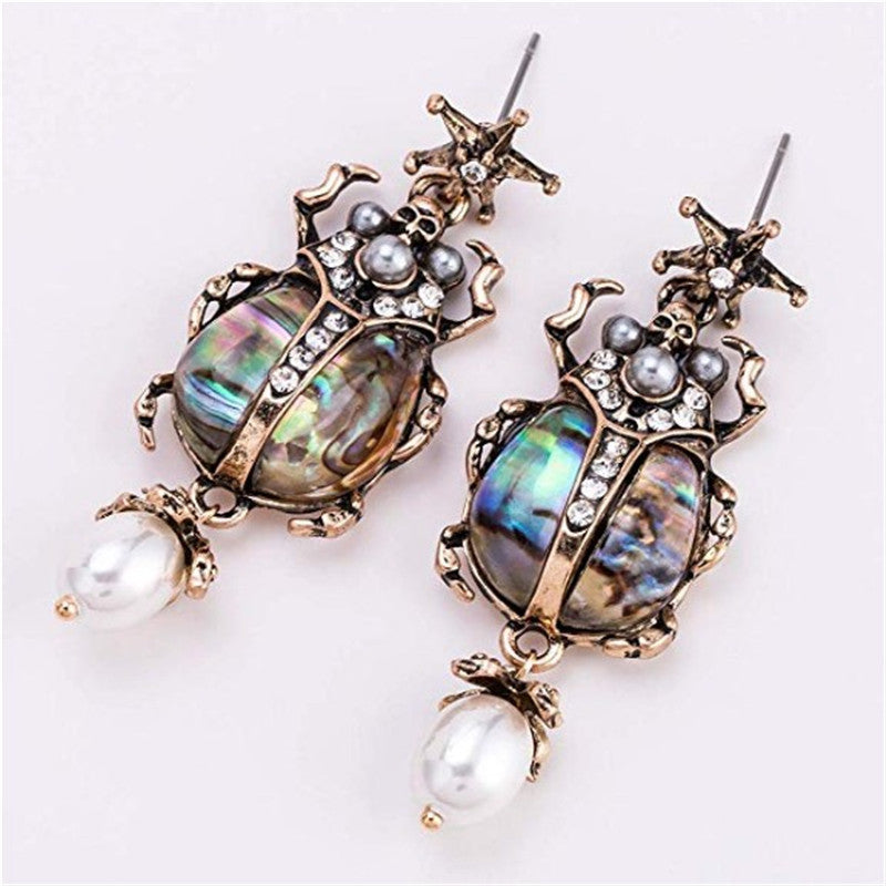 Amazon explosions Europe and America exaggerated shell insects beetle earrings with diamonds pearl earrings