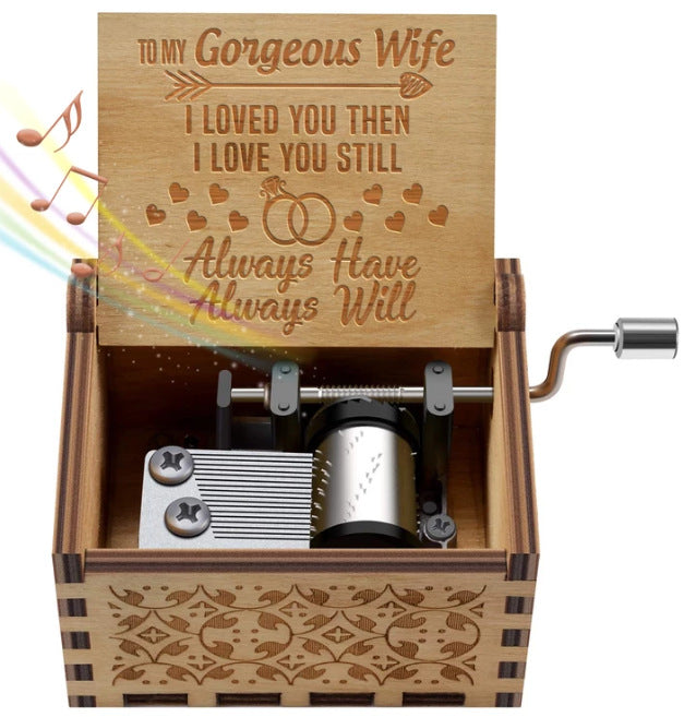 Creative Classical Music Box Wooden Handy Music Box Crafts DIY Carving Music Box Wooden Decoration