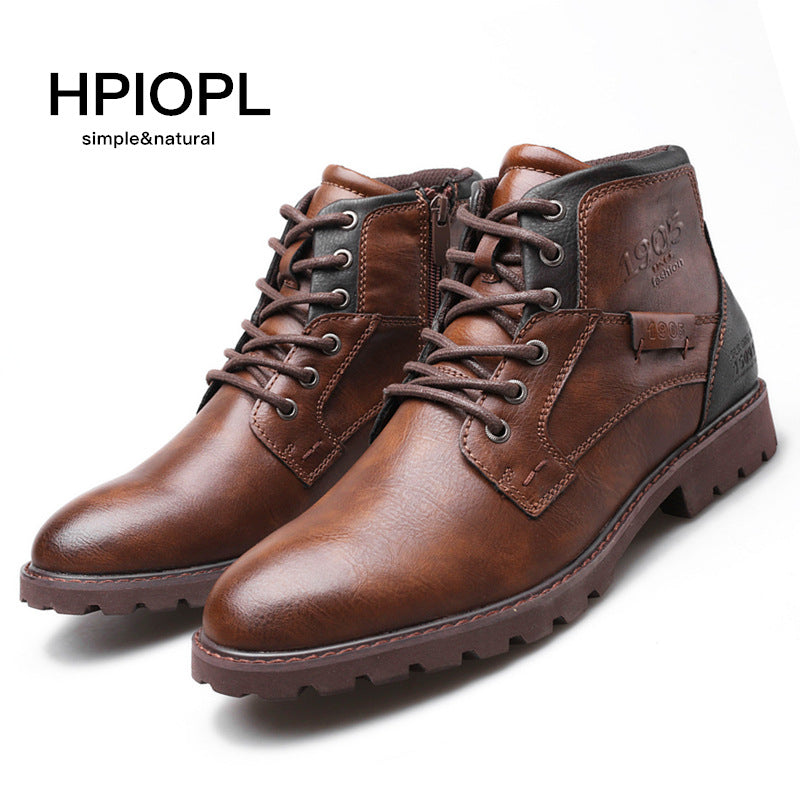 HPIOPL Martin boots men's boots large size zipper short boots men's shoes autumn and winter high-top shoes retro desert tooling boots