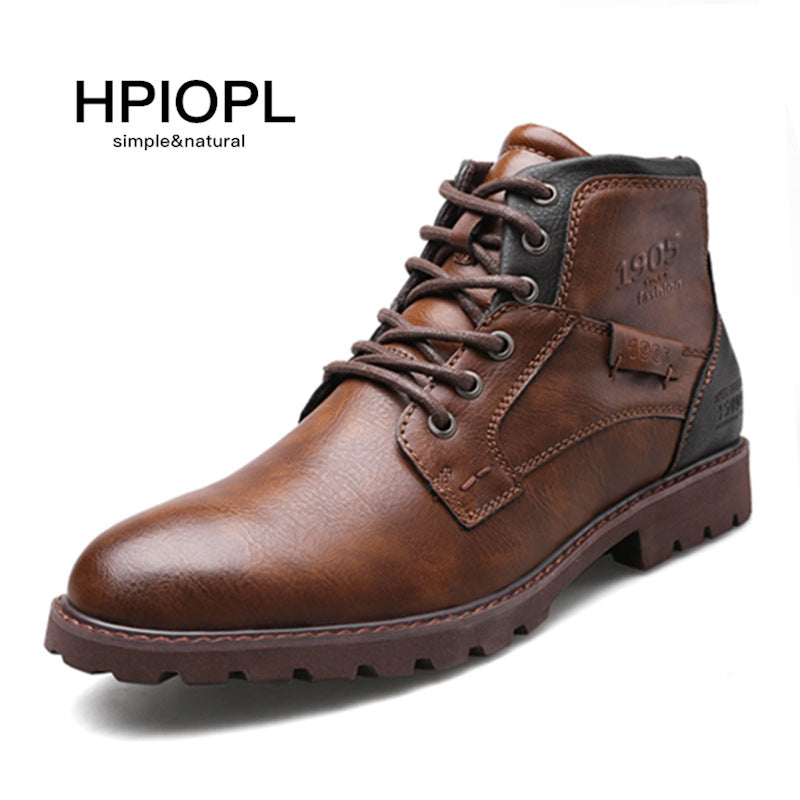 HPIOPL Martin boots men's boots large size zipper short boots men's shoes autumn and winter high-top shoes retro desert tooling boots