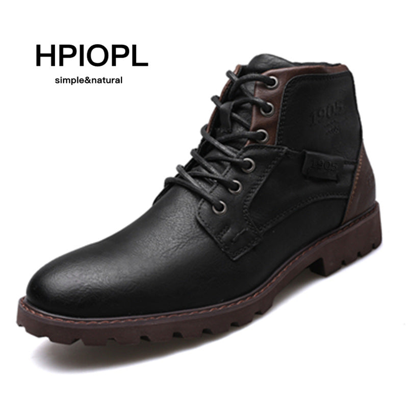 HPIOPL Martin boots men's boots large size zipper short boots men's shoes autumn and winter high-top shoes retro desert tooling boots