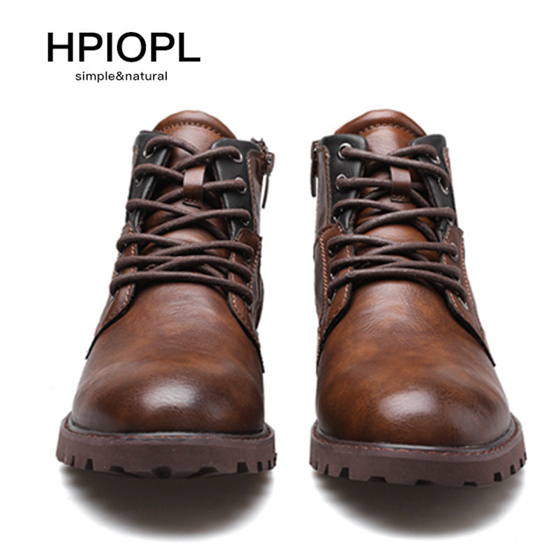 HPIOPL Martin boots men's boots large size zipper short boots men's shoes autumn and winter high-top shoes retro desert tooling boots