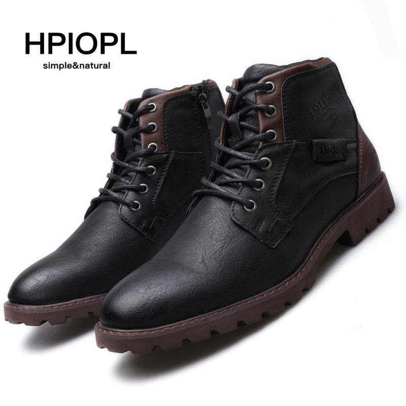 HPIOPL Martin boots men's boots large size zipper short boots men's shoes autumn and winter high-top shoes retro desert tooling boots