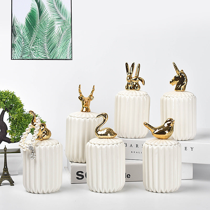 Nordic creative ceramic craftsmanship electroplating home decoration sealed jar wedding gift storage box storage jar with souvenir