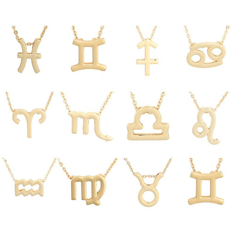 wish Amazon cross-border explosion models 12 twelve constellation necklace constellation card alloy pendant clavicle chain