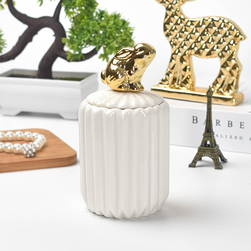 Nordic creative ceramic craftsmanship electroplating home decoration sealed jar wedding gift storage box storage jar with souvenir