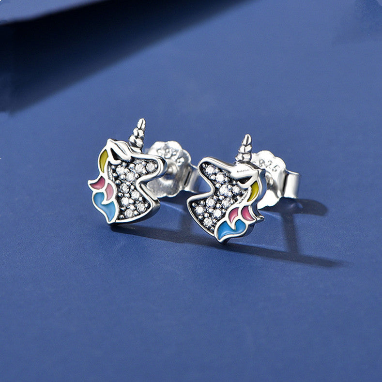 Sakura only Japanese and Korean version of the unicorn earrings simple minimalist net red explosion niche design unicorn earrings earrings earrings