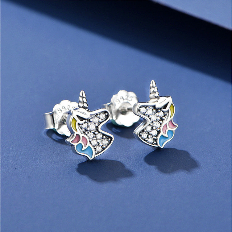 Sakura only Japanese and Korean version of the unicorn earrings simple minimalist net red explosion niche design unicorn earrings earrings earrings