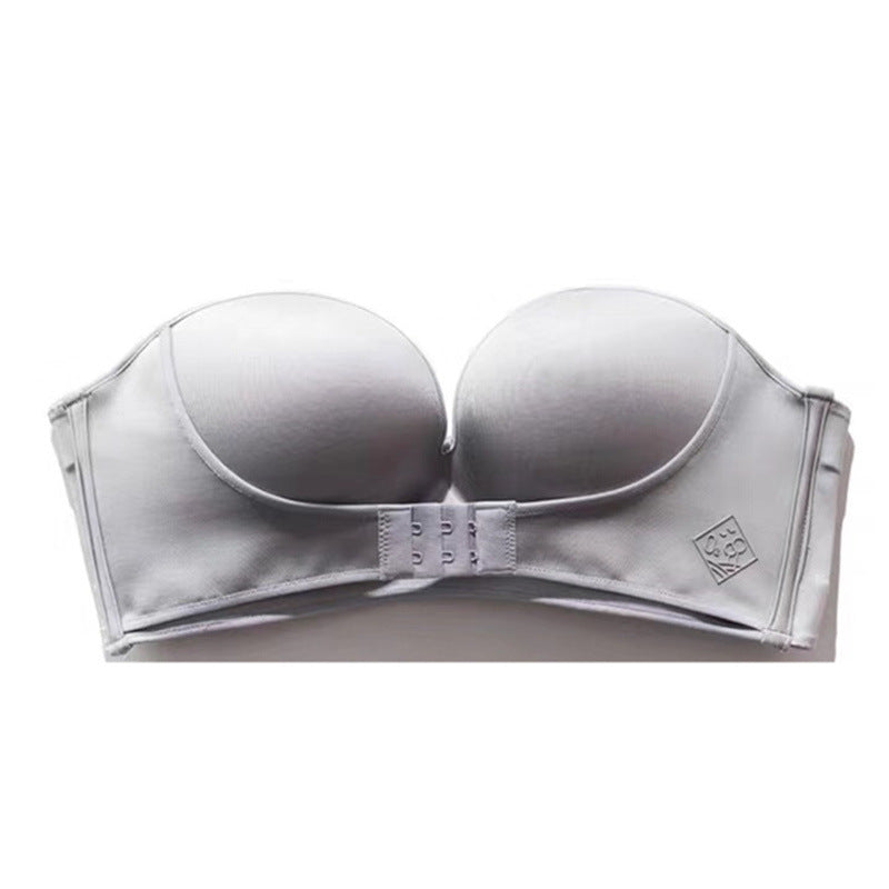 Strapless underwear women's non-slip small chest thickened gather bra top support without steel ring invisible chest stickers one shoulder half cup