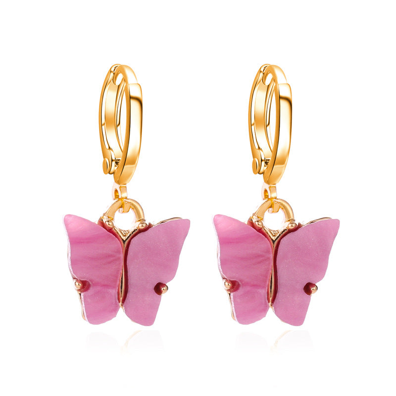 Korean new product earrings fashion color acrylic butterfly earrings earrings small fresh sweet colorful earrings earrings