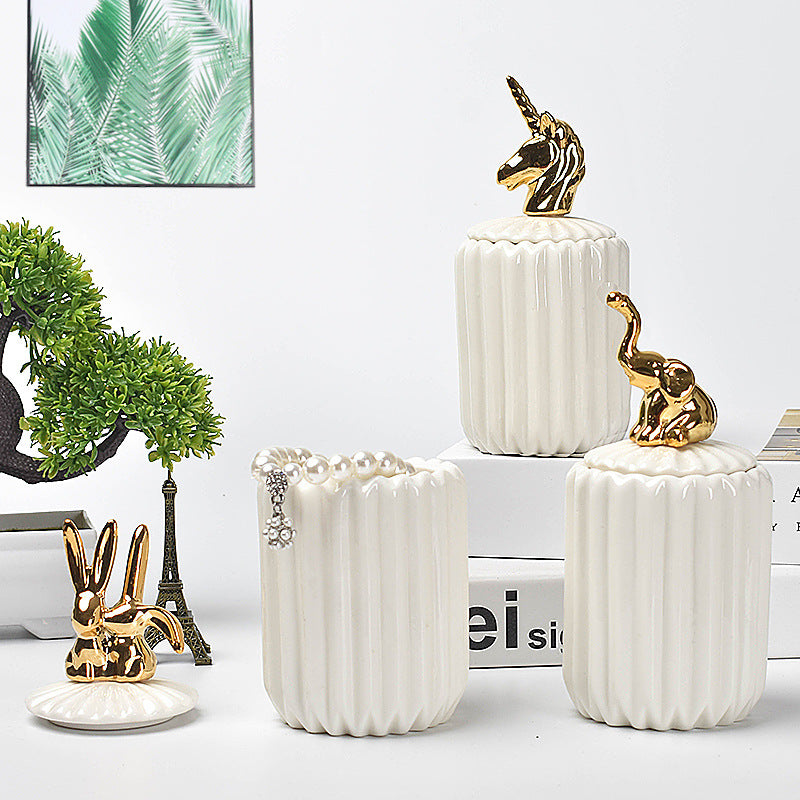 Nordic creative ceramic craftsmanship electroplating home decoration sealed jar wedding gift storage box storage jar with souvenir
